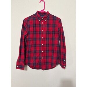 Ralph Lauren Boys L 14-16‎ Red Blue Plaid Cotton Long Sleeve Button Down